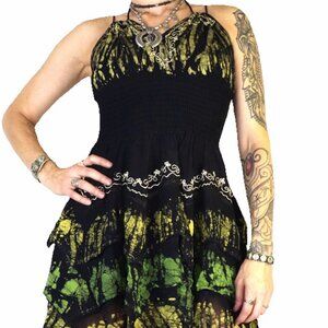 Layered Asmi Hippie Boho Black Yellow Green Dress